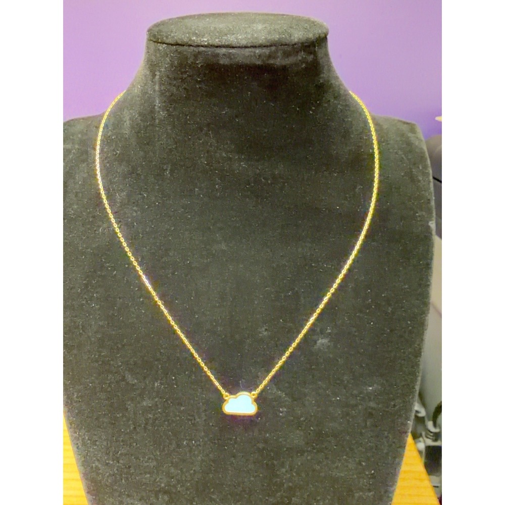 Gold Tone Blue Cloud Pendant Necklace 15" Dainty Minimalist Jewelry